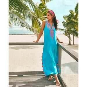Lilly Pulitzer Nolia Cover-Up Turquoise Oasis Embroidered Size Large NWT